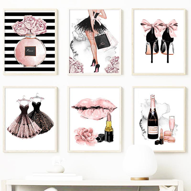 Nordic Wandkunst Leinwand mit Mädchen, Blumen, Lippenstift und High Heels von Fantastic Art Gallery, B/H: 21 x 30 cm, ohne Rahmen - Bild 3