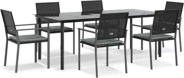 vidaXL 7-teilige Garten-Essgruppe aus Poly Rattan und Stahl mit Kissen und gehärtetem Glas in Anthrazit, Grau oder Schwarz - Bild 1