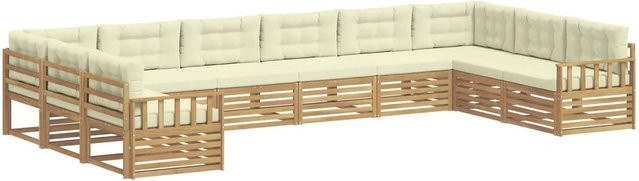 vidaXL Sofagarnitur aus Massivholz Akazie im modernen Latten-Design mit Armlehnen in Creme-weiß und Beige - Bild 1