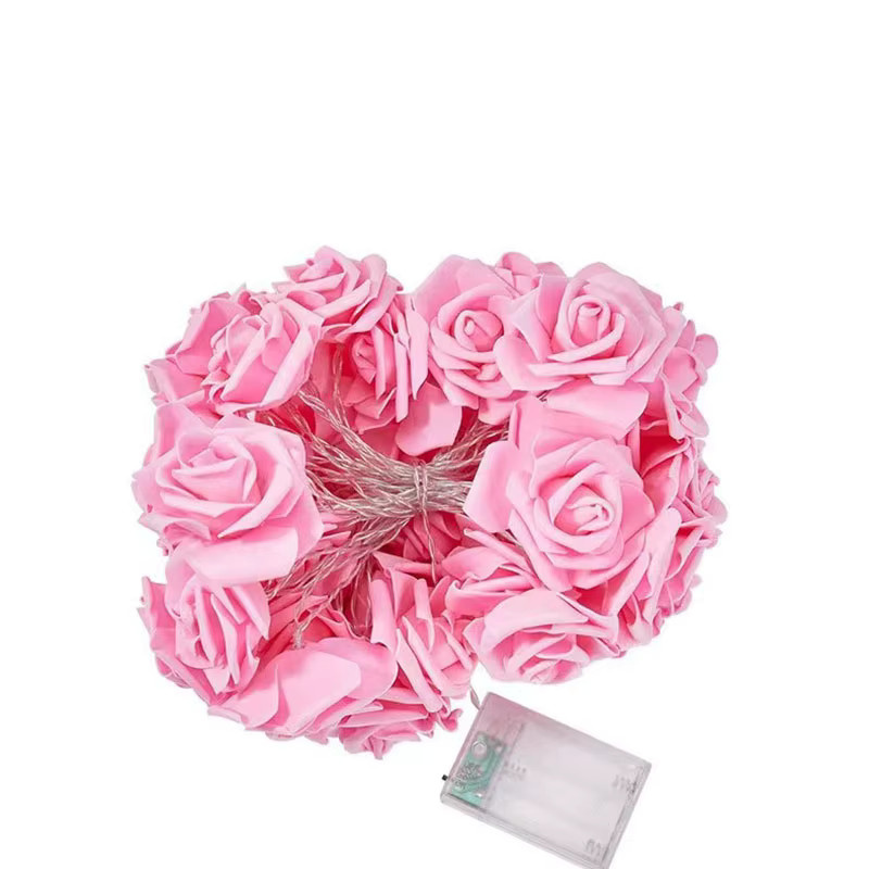 Batteriebetriebene LED-Lichterkette mit rosa Rosen und Blumen in Warmweiß für Dekorationen zu Hochzeit, Party oder Valentinstag - Bild 3
