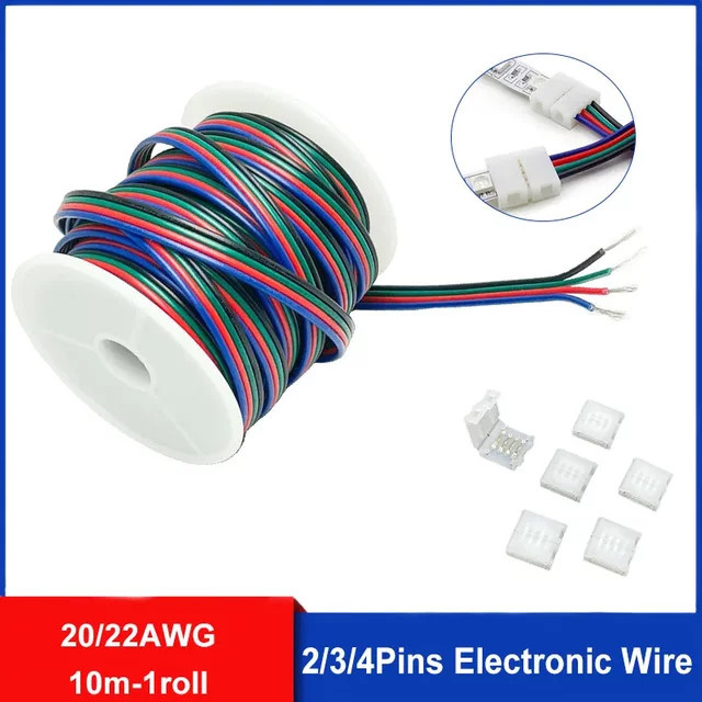Bytebattle RGB-Verlängerungskabel mit Spule für 5050 und 3528 LED-Streifen, 2- bis 4-polig in 20AWG und 22AWG mit 6 Anschlüssen - Bild 1