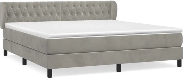 vidaXL Boxspringbett mit Matratze in Hellgrau aus Samt, Hybrid-Bett mit Taschenfederkern und Massivholz, B/T: 160 x 200 cm - Bild 1