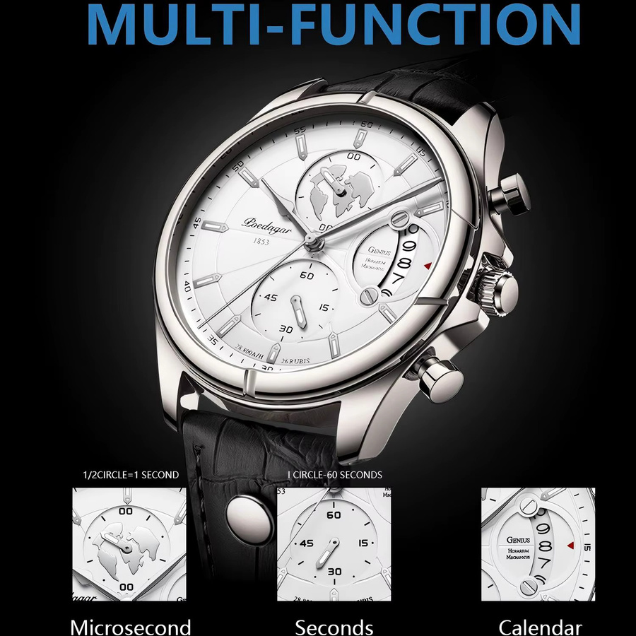 POEDAGAR Armbanduhr Chronograph, Quarz, Leder, Herren - Bild 5