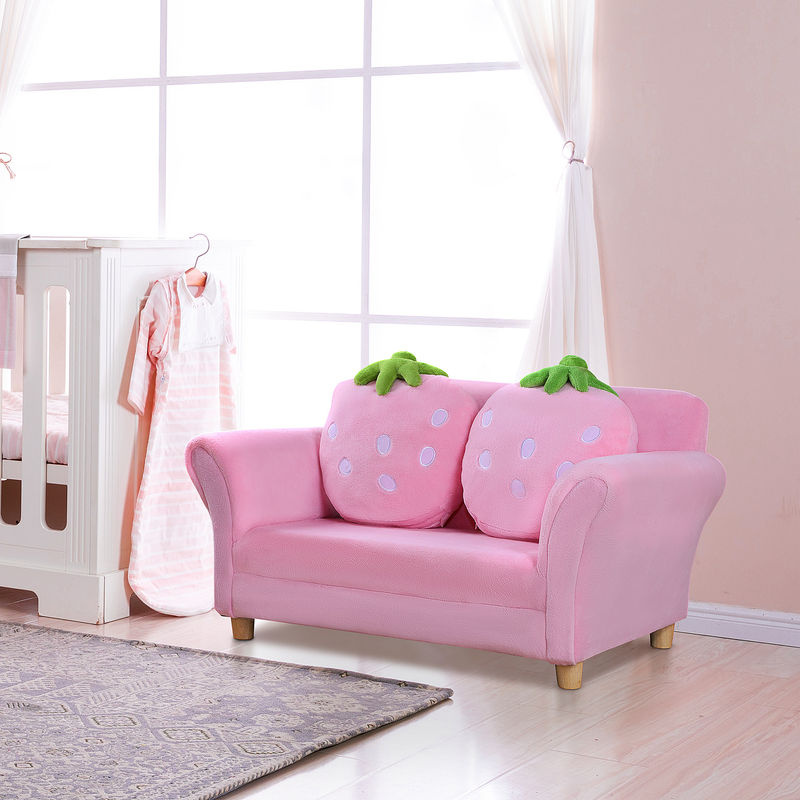 HOMCOM Kindersofa Softsofa in Pink mit Erdbeer-Design für das Kinderzimmer - Bild 2