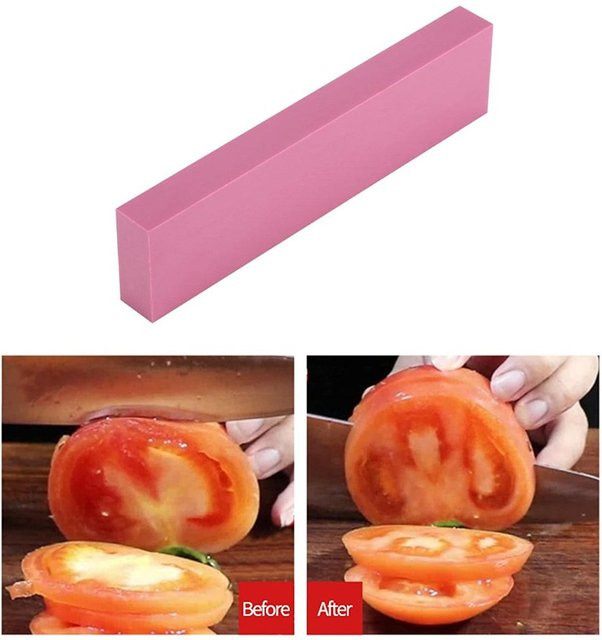 Doppelseitiger Ölstein zum Schärfen von Küchenmessern mit Silikonrücken in Pink - Bild 1