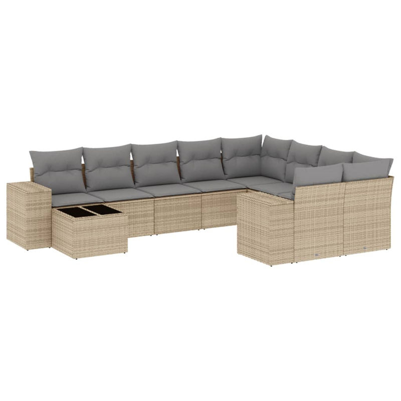 Vidaxl 10-teiliges Gartenmöbel-Set aus Polyrattan mit Kissen und Glas in Beige - Bild 2