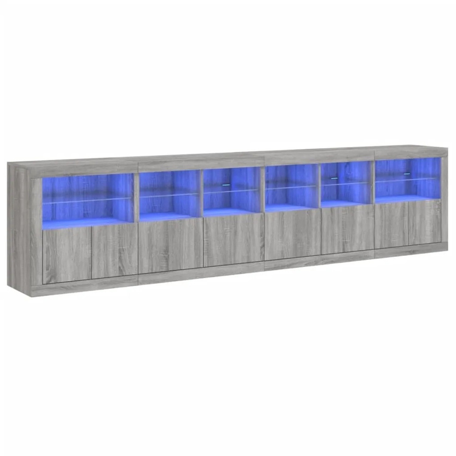 vidaXL Sideboard modern in Grau Sonoma mit integrierter LED-Beleuchtung, B/T/H: 283 x 37 x 67 cm - Bild 2