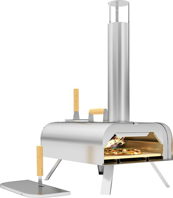 Outsunny Pizzaofen aus Edelstahl mit 1cm dickem Pizzastein und Klappbeinen für Camping und Garten, inklusive Pizzaschaufel und Deckel, H x B x T: 79 x 36 x 75 cm - Bild 1