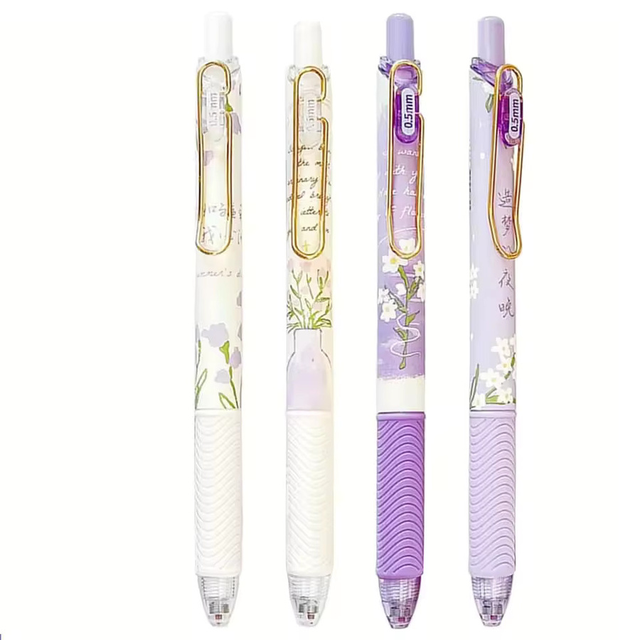 4 Stück süße Blumen-Gelstifte mit 0,5 mm feiner Spitze, schnell trocknende schwarze Tinte, einziehbare Schreibstifte in Multicolour - Bild 2
