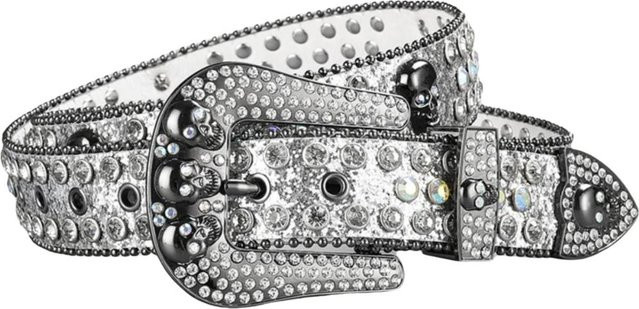 Gangding Gürtel, PU-Leder, Strassbesetzt, silber, Unisex, 125cm - Bild 1