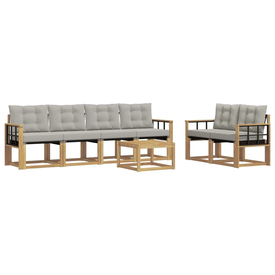vidaXL Outdoor-Sofagarnitur 7-teilig aus Akazienholz mit Textilene und Kissen in Weiß und Hellgrau - Bild 2