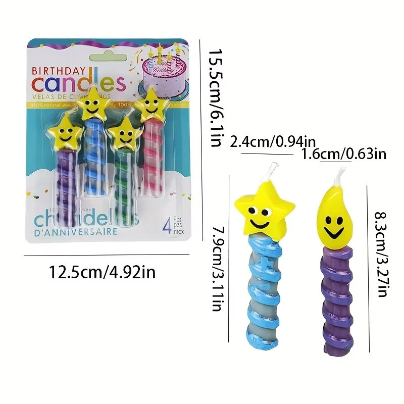 PGY Geburtstagskerzen im koreanischen Retro-Stil mit Sternen und Smileys, bunt, Kuchendekoration für deine Party - Bild 2
