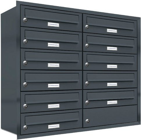 AL Briefkasten für 11 Parteien, Unterputzmontage, grau, B/H/T: 80,6 x 73 x 27,5 cm - Bild 1