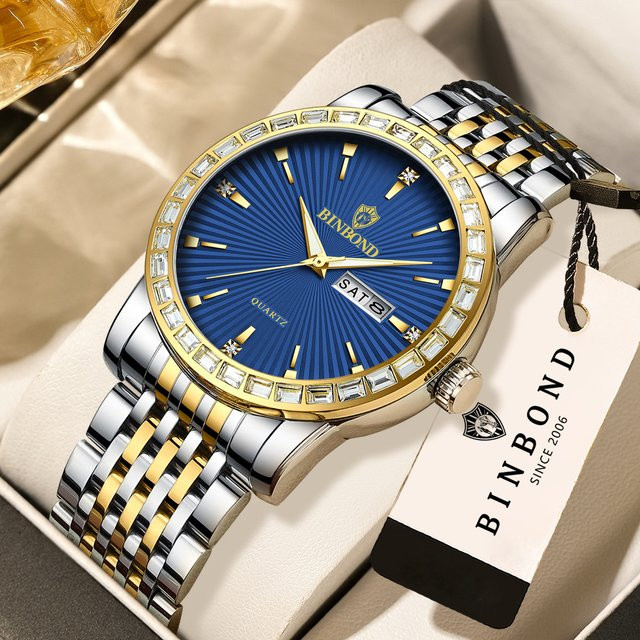 BINBOND Armbanduhr Quarz, Edelstahl, Bicolor, Blau, Herren - Bild 1