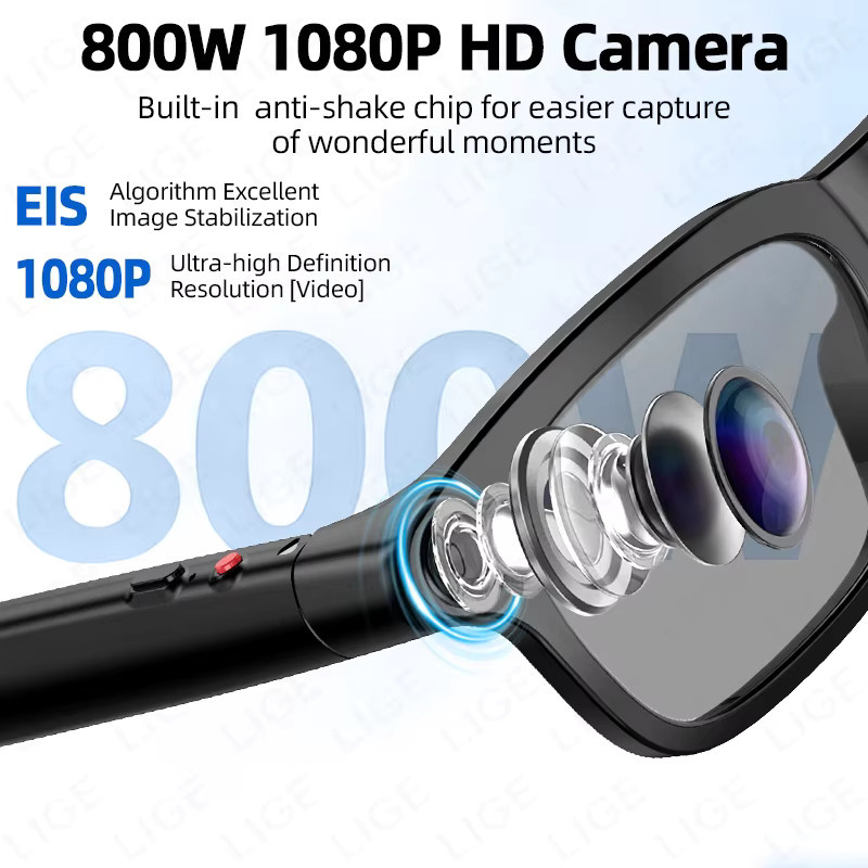 LIGE Smart-Brille mit HD Foto- und Videoaufnahme, OpenAI Übersetzung, Bluetooth, Touch-Funktion und photochromen Gläsern in Schwarz - Bild 3