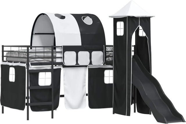 vidaXL Kinderloftbett aus Metall in Schwarz mit Hausrahmen für das Kinderzimmer B/T/H: 205 x 90 x 116 cm - Bild 1