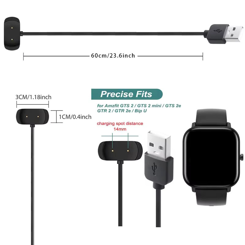 Amazfit USB-Ladekabel für GTR 2, GTR 2e, GTS 2e und GTS 2 Mini, Schwarz, Kabellänge: 60 cm - Bild 3