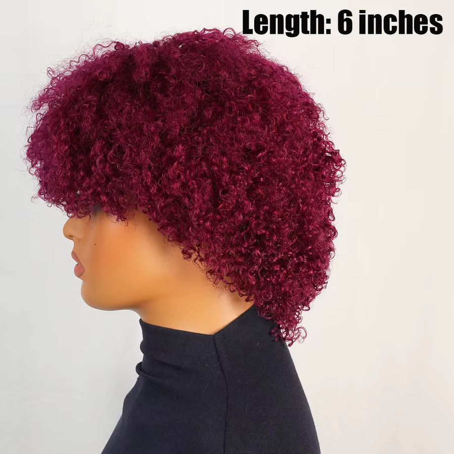 OYM HAIR Pixie-Schnitt-Perücke, burgunderrot, kurzes lockiges brasilianisches Remy-Echthaar - Bild 5