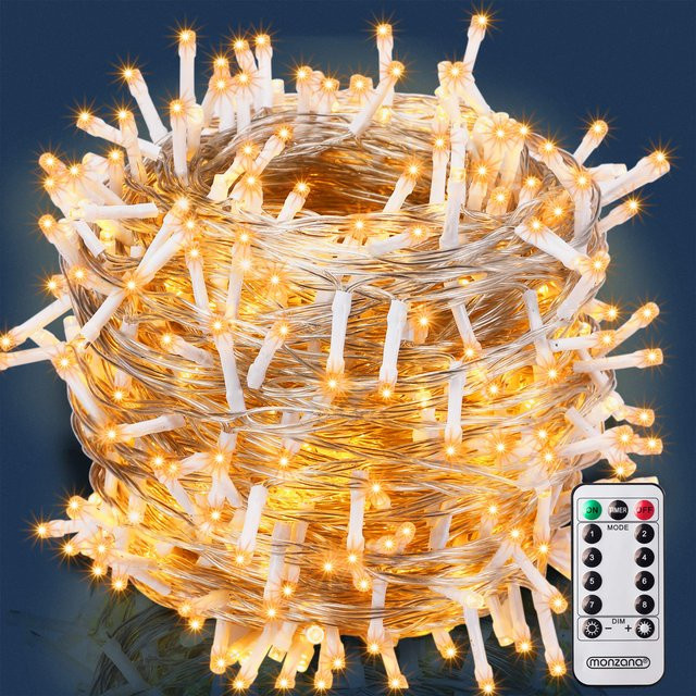 Monzana LED Weihnachts-Lichterkette Warmweiß, 40 m, mit Fernbedienung, Timer und Dimmfunktion, transparent - Bild 1