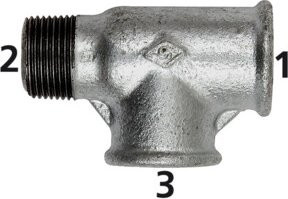 Riegler T-Stück 134 aus Temperguss, IG/IG/AG, Rp/Rp/R 3/4, schwarz und silber - Bild 1