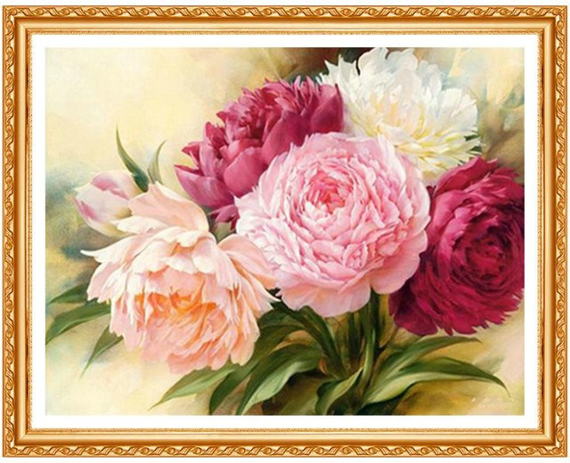FIYO 5D-Diamantgemälde Pfingstrosenblumen zum Selbermachen in Pink, B/H: 20 x 30 cm - Bild 1