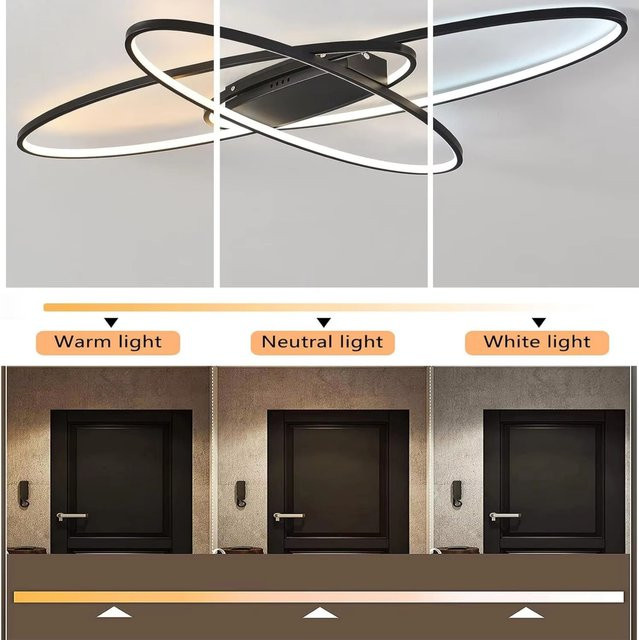 Bymaocar LED-Deckenleuchte in Schwarz, 72W, 6400LM, dimmbarer Aufputz-Kronleuchter mit Fernbedienung und 3-Farben-CCT-Funktion für Wohnzimmer und Schlafzimmer - Bild 1