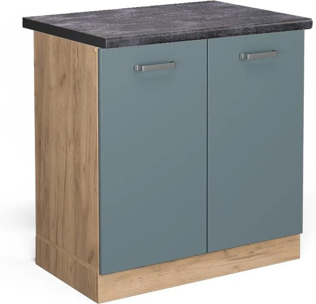 Vicco Spülenunterschrank R-Line in Blau-Grau/Goldkraft Eiche und Anthrazit, modern mit Scharniertüren, B/T/H: 80 x 60 x 81,6 cm - Bild 1