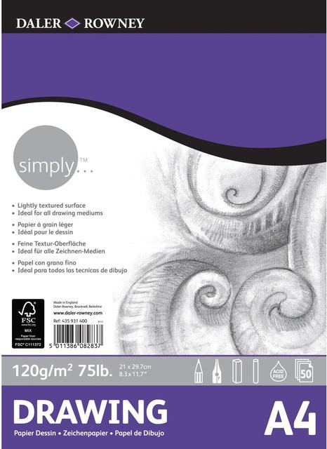 Daler-Rowney Simply Zeichenpapier DIN A4, 120 g/m², 50 Blatt - Bild 1