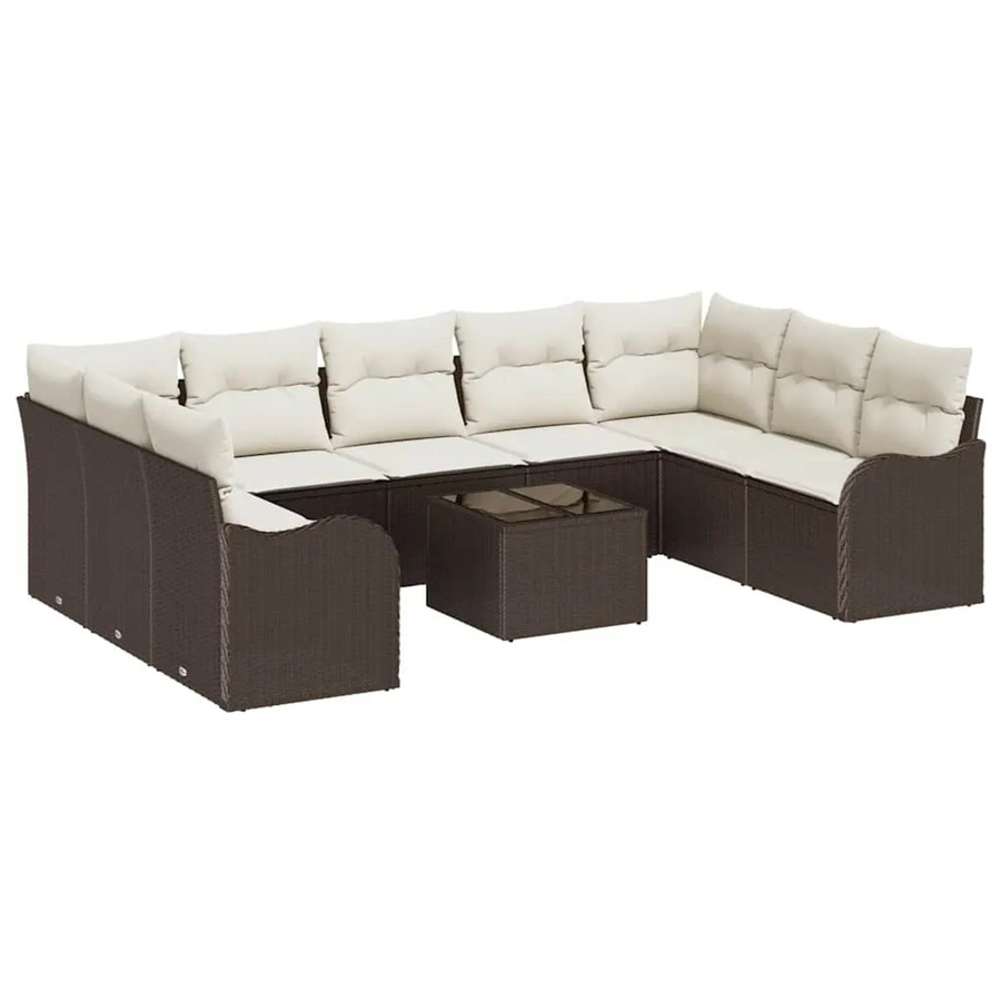 vidaXL Garten-Sofa-Set aus Poly Rattan in Braun mit 10 Teilen und Kissen - Bild 2