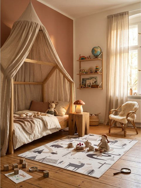 Waschbarer Kinderteppich Waldabenteuer mit Tieren von Kadima Design in Creme und Multicolour, B/T: 140 x 200 cm - Bild 1
