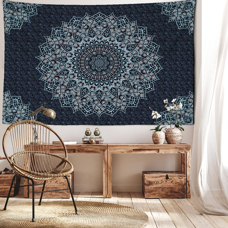 Super Six Wandteppich Mandala mit floralem Engel Design in Blau, B/H: 95 x 70 cm - Bild 4