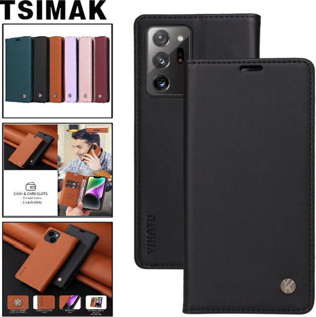 Business Leder Handyhülle Flip Wallet Cover für Samsung Galaxy S7 S8 S9 S10 Note 10 20 Ultra in Blau - Bild 1