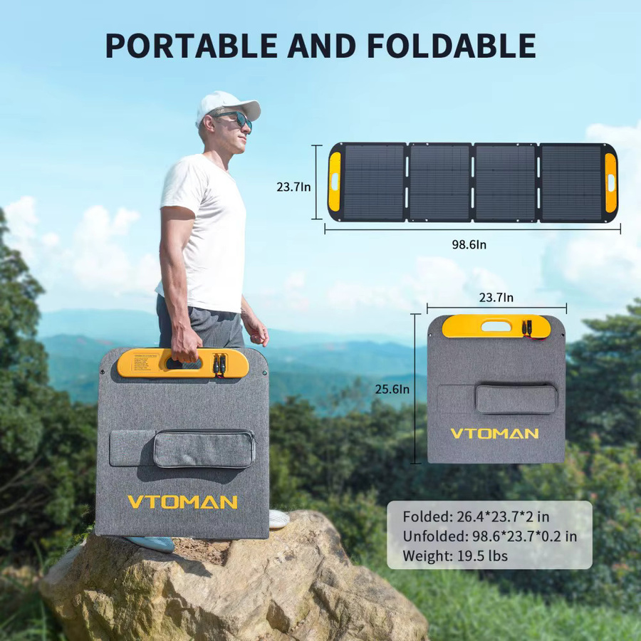 VTOMAN VS200 PRO faltbares Solarpanel 200W in Schwarz mit hocheffizienten monokristallinen Zellen, IP67 wasserdichter ETFE-Oberfläche, verstellbarem Ständer und MC4-Anschluss für tragbare Kraftwerke - Bild 3