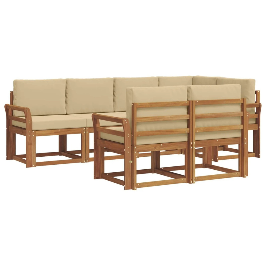 vidaXL Outdoor-Sofagarnitur aus Akazienholz in L-Form, 7-teiliges Set in Braun und Beige mit Kissen und abnehmbaren Bezügen - Bild 2