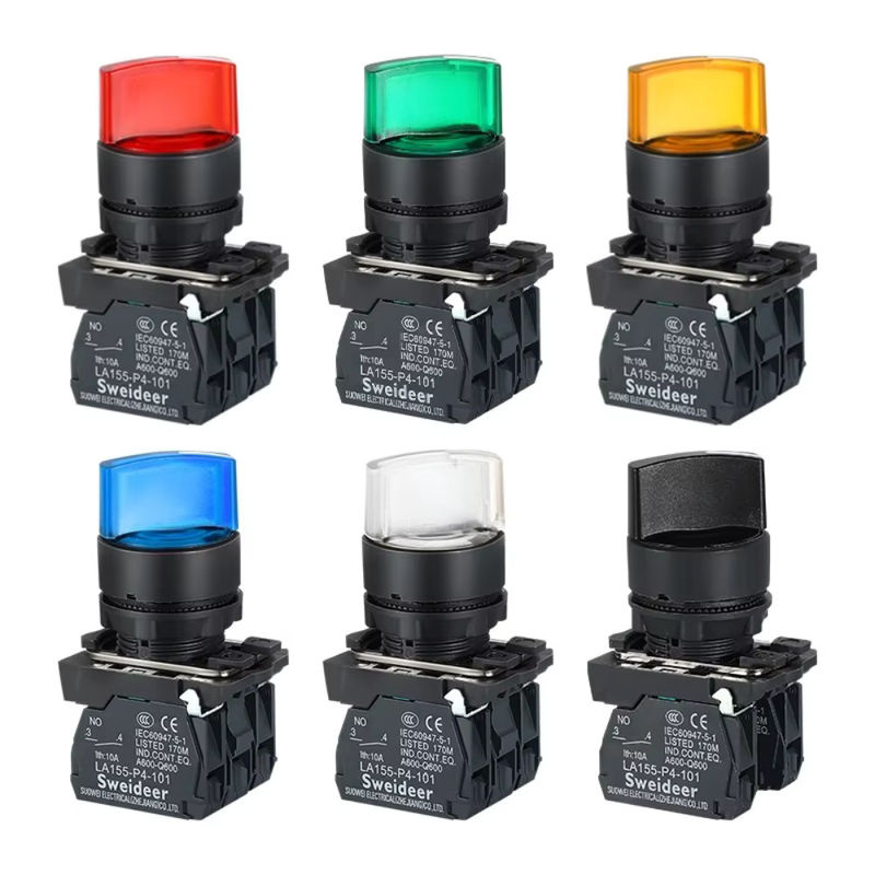 Sweideer XB4 Drehknopfschalter mit LED 22mm, 2/3-Positionen selbstverriegelnd, 1NO/2NO/1NO1NC Wahlschalter mit Beleuchtung, 12V 24V 220V 10A, Rot/Grün - Bild 5
