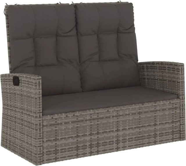 vidaXL Gartenbank mit Liegefunktion und Kissen in Grau aus Poly Rattan und Metall - Bild 1
