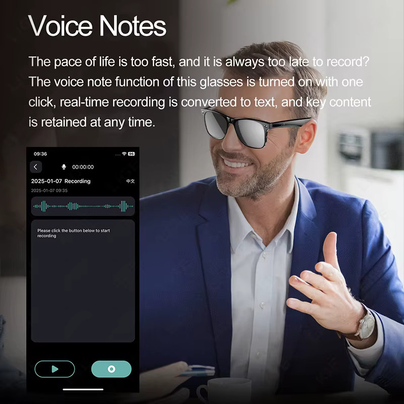 LIGE Smartbrille mit KI-Übersetzung, Bluetooth-Kopfhörer für Anrufe und Musik, Sonnenbrille mit UV-Schutz, Farbe: Schwarz - Bild 4