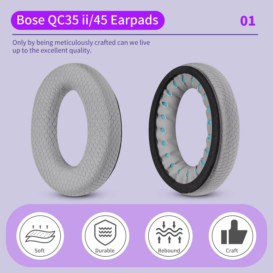 Stoff-Ersatz-Ohrpolster für Bose QuietComfort 35, 35 II, 25, QC2, QC15, AE2, AE2i, AE2w und SoundTrue Kopfhörer in Grau - Bild 2