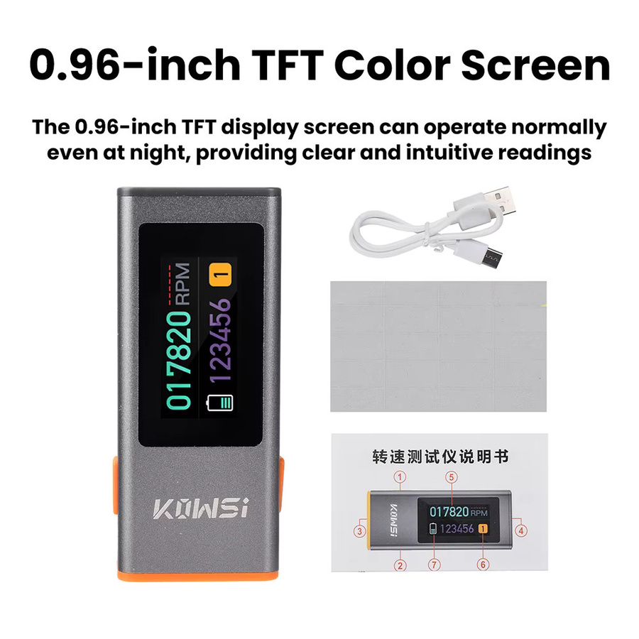 Gaqqee Infrarot-Geschwindigkeitsmesser Grau – Tragbarer digitaler IR-Lasersensor mit Typ-C-Schnittstelle für 300-200.000 U/min - Bild 5