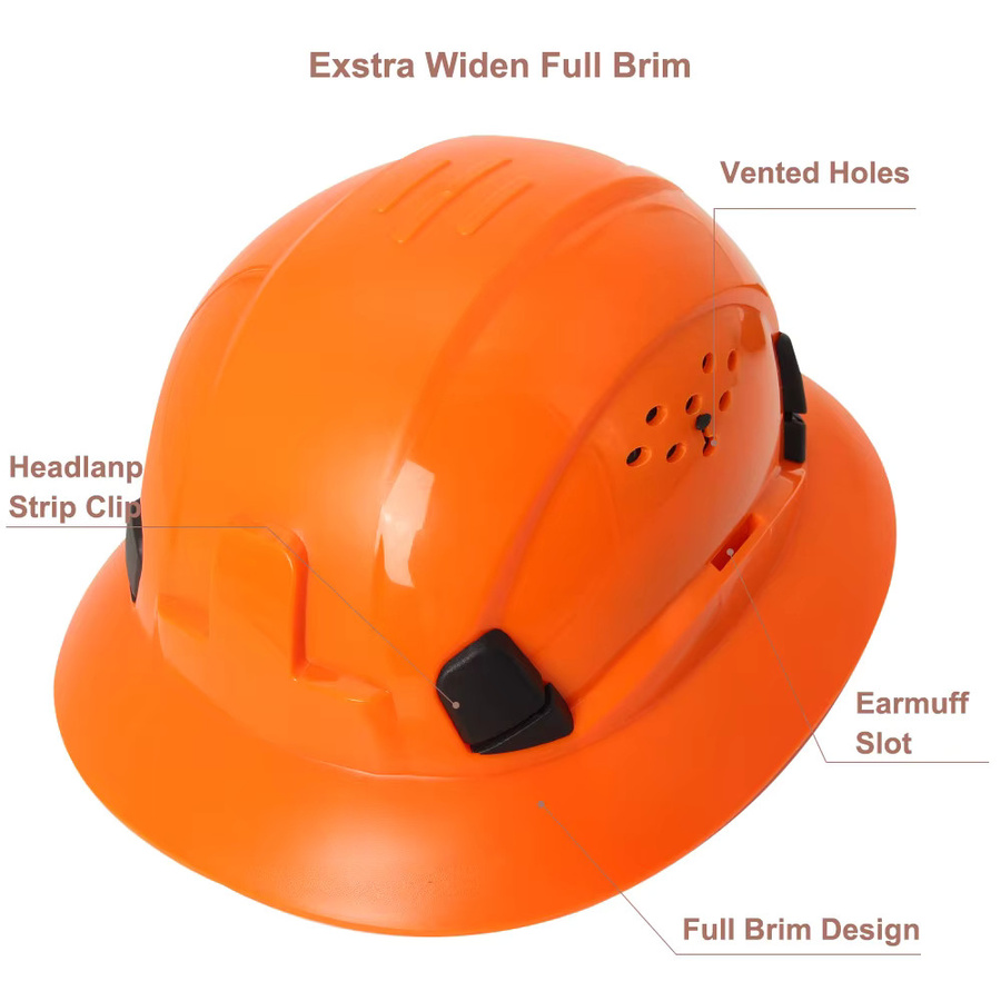 Aolamegs Schutzhelm mit voller Krempe und integrierter Schutzbrille in Grün und Orange, CE-zertifiziert, atmungsaktiv für Baustelle und Industrie - Bild 2