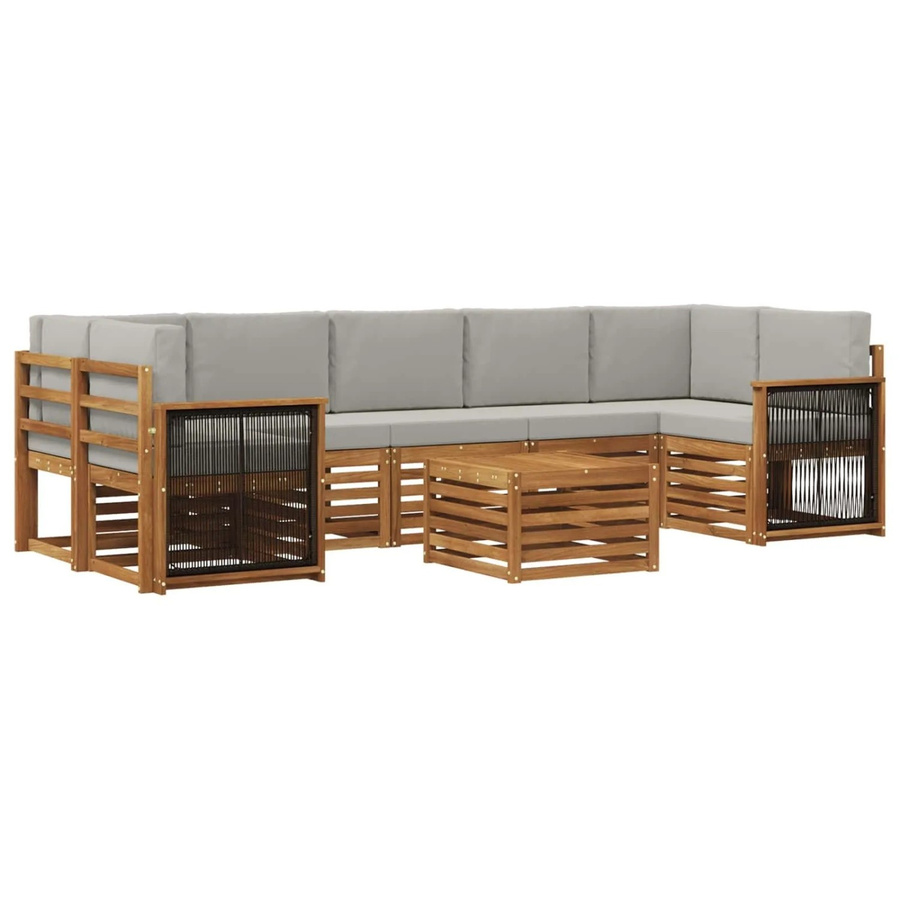 vidaXL Outdoor-Sofagarnitur L-Form aus Massivholz Akazie mit 8 Kissen in Natur und Hellgrau - Bild 2
