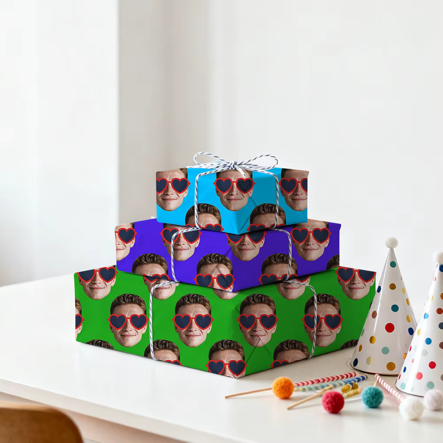 Personalisiertes Geschenkpapier von WEIGAO mit lustigen herzförmigen Brillen für Valentinstag, Geburtstag oder Hochzeiten, Mehrfarbig - Bild 2