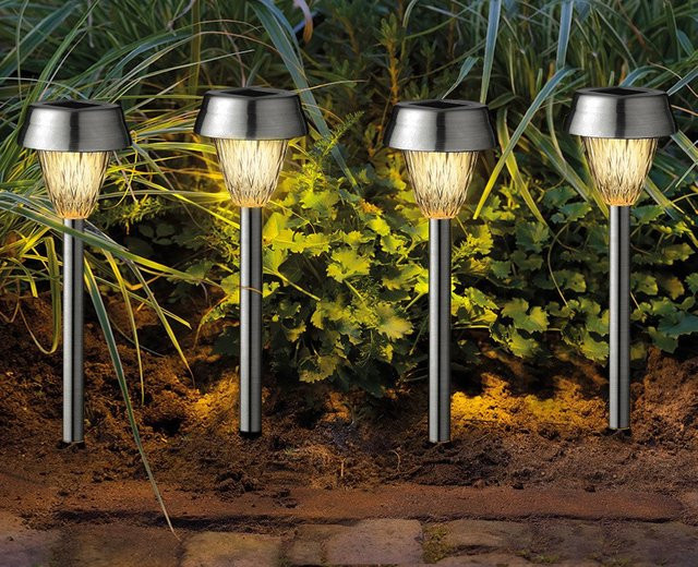 4er Set Solar Gartenleuchten aus Edelstahl mit LED in Warmweiß, Höhe: 24 cm - Bild 1