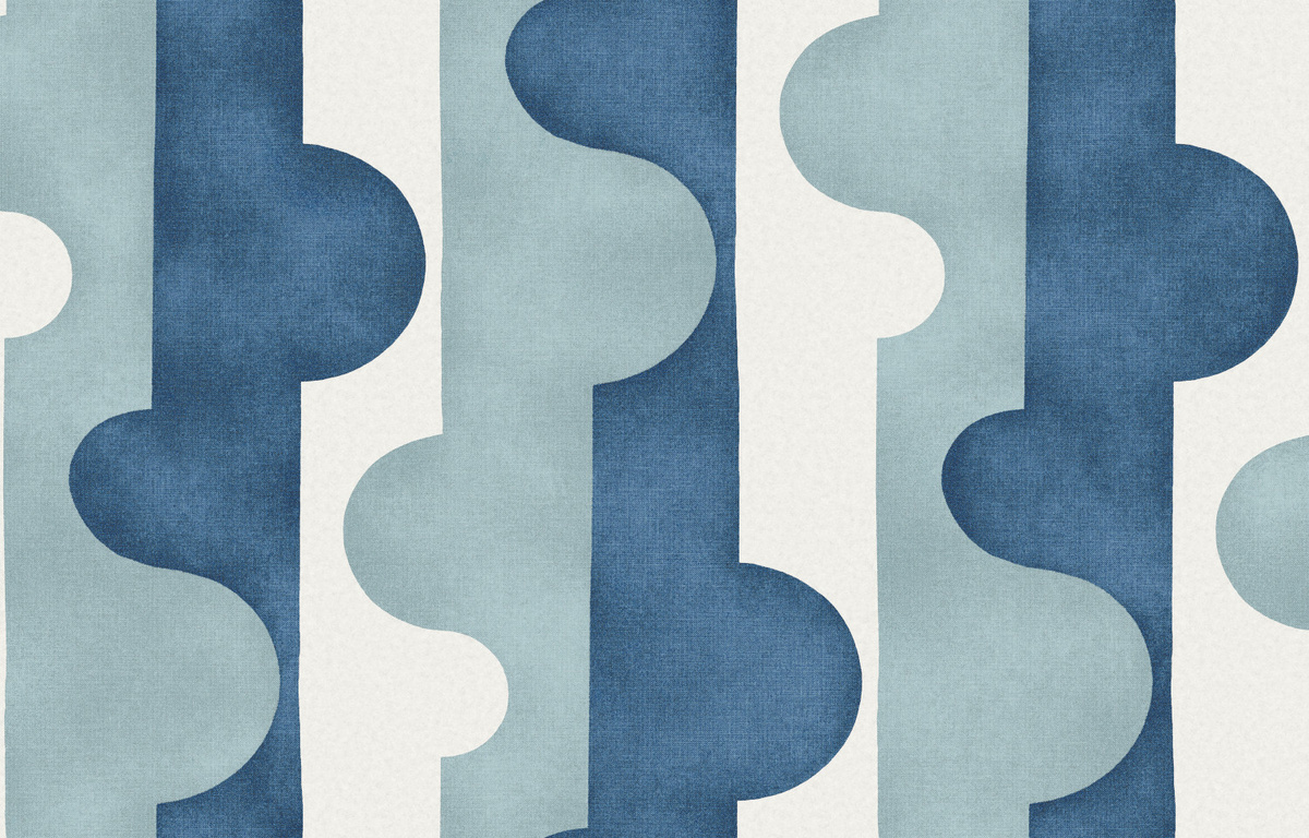 Omexco Tapete Puzzle of Passion JOY33 in Blau mit abstraktem geometrischem Mid-Century Design aus Vlies - Bild 2