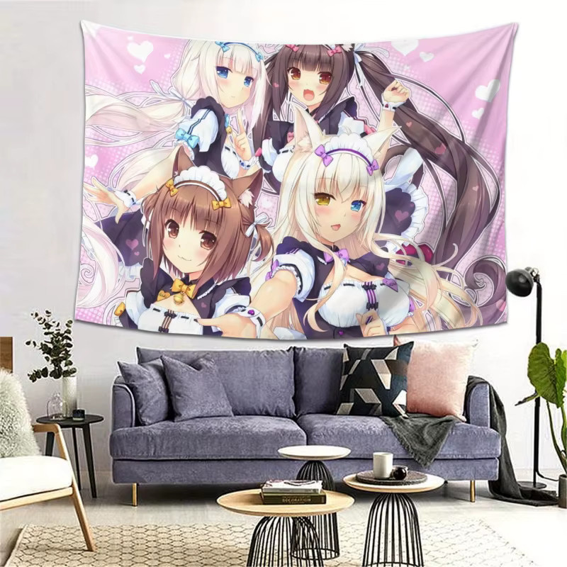 VIKAMA Wandteppich mit Cartoon und Anime Illustration in Pink, rechteckig und abstrakt - Bild 2