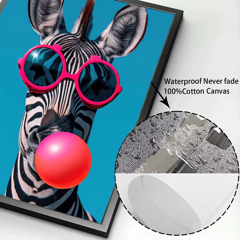 Buntes Leinwandbild von Potdemiel mit Löwe, Tiger und Zebra im Kaugummi-Stil für deine Wanddekoration - Bild 3
