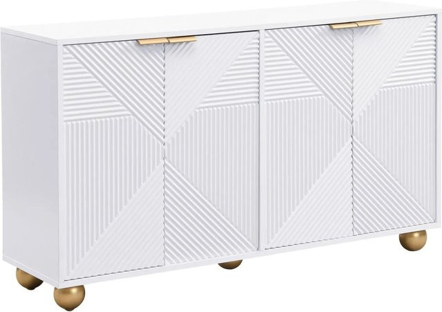 PXloue Sideboard Modern mit 4 Türen und verstellbaren Böden in Weiß, B/T/H: 120 x 35 x 71,5 cm - Bild 1