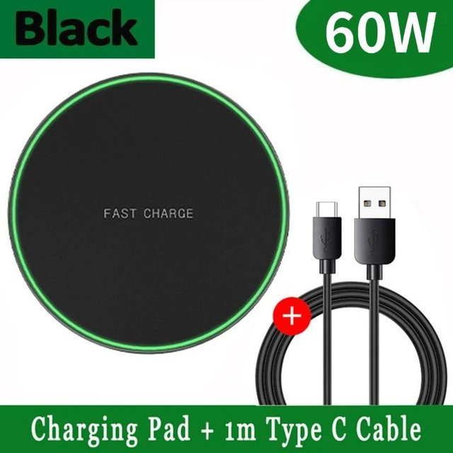 YJMP Kabellose Qi-Ladestation 60W mit superschneller Ladefunktion für iPhone, Samsung Galaxy, Huawei und Xiaomi, Schwarz - Bild 1