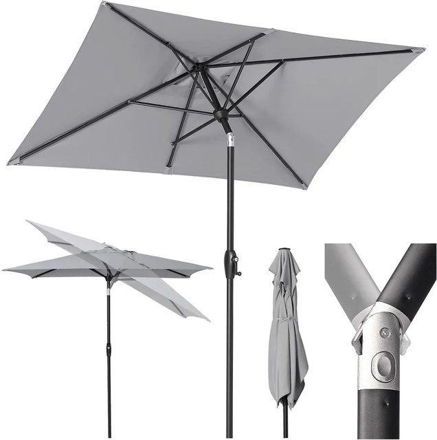 Sekey Aluminium Sonnenschirm mit Kurbel in Hellgrau, rechteckiger Marktschirm aus Polyester mit UPF50+ Sonnenschutz, B/T: 210 x 140 cm - Bild 1