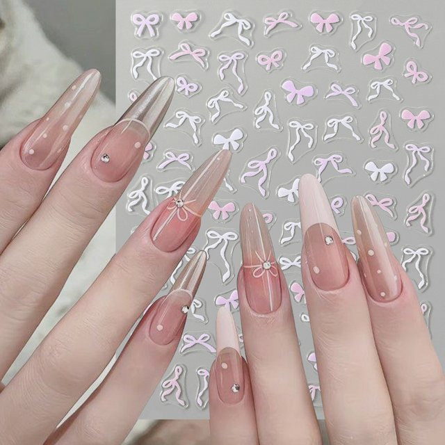 HotPress Nail Art Aufkleber Schleife, rosa/weiß/schwarz - Bild 1